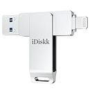 Apple Certified iDiskk 128GB Flash Drive for iPhone Photo Stick USB Storage Stick Thumb Drive, iPhone USB Stick External Storage for Mac iPad PC