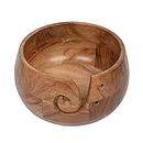 EDHAS Acacia Wood Yarn Bowl Holder | Handmade Holder with Holes | Yarn/Wool/String Storage Accessory (7" x 7" x 4")