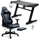 OVERDRIVE Gaming Office Desk and Chair, LED-FX Light Effects, USB Outlets, Heads