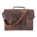 moonster Leather Messenger Bag for Men Rustic Messenger Bag for Women – Handmade Full Grain Distressed Buffalo Leather – 16 Inch Laptop Bag with Padded Compartment + Pockets & Adjustable Strap