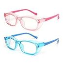 ALWAYSUV Juego de 2 gafas protectoras para niños, antiniebla, color azul, para niños/niñas, gafas rectangulares, 5-12 años