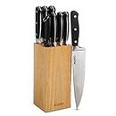 AGARO Galaxy 9x1 Multiuse Stainless Steel Knife Set with Wooden Block (Steel)