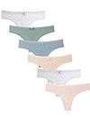 Kiench Teen Girls Thongs Underwear Cotton Panties for Teenager 10-18 Years Pack of 6 US Size 10-12/10-12 Years, Lable S, Light Colors (Pink & Blue & Green & Beige & 2 Grey)