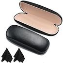 2 Pack Eyeglass Cases with Cleaning Clothes, Black Hard Eyeglass Cases, Protective Hard Shell Glasses Case Fits Medium Size Frames, Unisex Hard Shell Eyeglasses Cases, Hard Shells Glasses Cases (BK01)