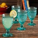The Pioneer Woman Adeline Embossed 12-Ounce Footed Glass Goblets, Set of 4 (Turquoise) (Pack of 4)