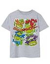 Teenage Mutant Ninja Turtles Kids T-Shirt | Grey TMNT Graphic Tee for Boys & Girls | Short Sleeve Cartoon Apparel | Raphael, Mikey, Leo & Donatello Retro Tshirt | Movie Gift for Children & Teens