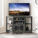 Grey TV Corner Stand Farm House Entertainment Power Console Center Outlet Wood