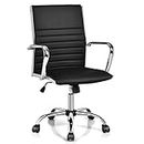 COSTWAY Executive Office Chair, Ergonomic High Back PU Leather Swivel Computer Desk Chair with Chrome Arms, Height Adjustable Rolling Padded Conference Manager Task Chairs for Home Office (Black)
