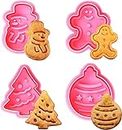 HUSAINI MART | 4 Pieces Christmas Cookie Cutters Set - Fondant Stamper, Pastry Cutter, Christmas Tree, Snowman, Gingerbread and Egg Stamper, Direct Embossing, Spring-Loaded Handle Cutter Set