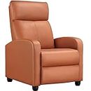 Yaheetech Reclining Chair Leather Adjustable Armchair Modern Single Recliner Padded Seat Chair Upholstered PU Sofa for Living Room Bedroom and Theater Tan