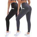DDOBB 2 Pack Leggings for Women High Waisted Black Gym Leggings with Pockets Tummy Control Stretchy Pants Trousers for Fitness Yoga Running Regular Plus Size