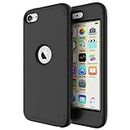 ULAK iPod Touch 7th Generation Case, iPod Touch 6 Case, Heavy Duty Shockproof High Impact Protective Case with Dual Layer Soft Silicone + Hard PC for Apple iPod Touch 7/6/5, Black