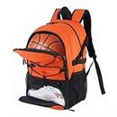 Basketball Backpack with Ball and Shoes Compartment Fit Volleyball, Soccer, Swim, Gym, Travel, and School, Large Capacity Sports Training Equipment Bags(Orange)