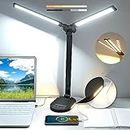 Desk Lamp, Dimmable Dual Swing-Arm LED Desk Lamp with 25 Light Modes, Desk Light with USB Charging Port & 3 Night Light Modes, 1H Timer Piano Lamp, Eye-Caring Table Lamp for Home Office(with Plug)