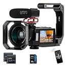 ORDRO Camcorder Full HD 1080P 30FPS 24MP 3.0 '' IPS Touchscreen Nachtsichtvideokamera mit Mikrofon, Weitwinkelobjektiv und Kamerahalter