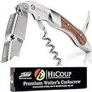 Premium Stainless Steel & Rosewood Waiters Corkscrew: All-in-one Wine Opener, Foil Cutter & Bottle Opener By HiCoup Kitchenware
