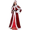 ZAJCI Mrs Claus Costume for Women 10 Piece Set Adult Santa Clothing Cosplay Suit for Christmas with Hooded Cape Belt