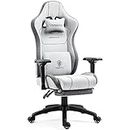 Dowinx Gaming Chair Linen Fabric with Pocket Spring Cushion, Ergonomic Computer Chair with Massage Lumbar Support and Footrest, Comfortable Reclining Game Office Chair 300lbs for Adult and Teen, Grey