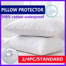 2/4Pack  Waterproof Terry Cotton Pillow Protector Towelling Pillow Case Zipped