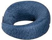 MY ARMOR Memory Foam Travel Neck Pillow for Flights, Car, Train, Variable Height Adjustment to Suit All Sleeping Positions, Breathable & Washable Cover, Blue