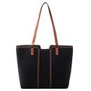 INOVERA Faux Leather Women Handbags Shoulder Satchel Tote Bag Purse with Top Handle (Black)