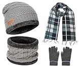 NESVIB Men's & Women's 4 Products, Winter Woolen Cap, Neck Warmer, Muffler & Touch Screen Gloves Combo| Snow Proof | Mobile Smartphone Touch Gloves| Free Size (Grey)