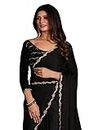 AKHILAM Women's Chiffon Solid Embellished Saree With Unstitched Blouse Piece(Black_MAHEK722E_MK)