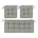 mudilun Outdoor Wicker Patio Furniture Cushions 3 Piece Set Tufted Waterproof Settee Cushion All-Weather Durable Fluffy Wicker Chair Pads Single Piping with Ties Garden Loveseat Chair Pillow