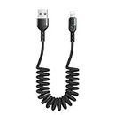 Coiled Cable for Apple Charger with Led Light, Spring Charging Data Transfer Compatible with iOS 10/11/12 iPhone Xs Max/Xr/Xs/X / 8/8 Plus / 7/7 Plus (6FT 1.8M, Black)