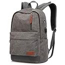 UNIWALK Canvas Laptop Backpack, Waterproof Vintage Backpack With USB Charging College, Gray, 17.32in X 12.6in X 6.0in, Waterproof Canvas Backpack