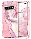 YINLAI Samsung Galaxy S10 Plus Case Marble Pattern 3 in 1 Full Body Rugged Hard PC Back Cover, Soft Silicone Drop Shockproof Protection Girly Women Case for Samsung Galaxy S10 Plus, Rose Gold Pink