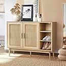 Oikiture Shoe Cabinet Shoes Storage Cabinet Shelves Rack Organiser Sideboard Shelf Drawer Rattan Home Furniture with Oak Wood Legs and Handles 100CM