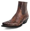 Men's Fashion Pointed Toe High Heel Embroidered Western Cowboy Boots Casual Men's Boots Men's Shoes (Color : Brown, Size : EU 47)