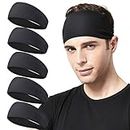 Acozycoo Mens Running Headband,5Pack,Mens Sweatband Sports Headband for Running, Cycling, Basketball,Yoga,Fitness Workout Stretchy Unisex Hairband (5 Black)