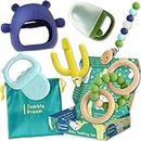 My First Teether Set: Baby Teething Toys Gifts for 0-12 Months – Infant Teething Relief Baby Toys 6-12 Months Baby Shower Gifts (Green & Dark Blue)