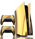 Careflection Skin Wrap Premium Material Console Protective Decal Sticker Joy Stick Scratch Proof Cover for Sony Play Station Ps5 Gaming Unit (Face Plate+ Device +2 Controllers, Digital, 24K Gold)