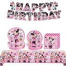 82 Pcs Minnie Birthday Party Supplies, Mouse Birthday Decorations, Include 1 Pink Mouse Banner, 40 Minnie Plates 40 Napkins, 1 Pink Minnie Tablecloth, for Kids Theme Party Supplies
