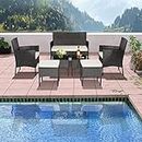 DEVOKO Outdoor 7 Piece Conversation Set Patio Furniture Manual Weaving Wicker Outside Sectional Sofa HDPE Rattan Couch with 2 Ottoman, 2 Table and Cushions for Porch,Lawn, Garden