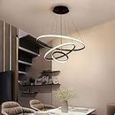 Cruv Modern LED Chandelier, Creative 3 Ring Pendant Lamp with Height-Adjustable Pendant Light, Living Room Chandelier (Black)