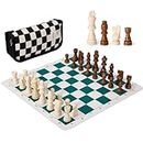 13" Foldable Chess Set for Portability,Travel Fun for All Ages, Featuring a Roll-Up Board, Tournament-Style Mousepad Mat, and Wooden Chess Pieces Handy Grid Chessboard Storage Bag.