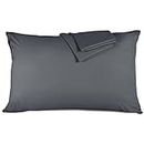 Hafaa Pillow Cases 2 Pack Brushed Microfiber Plain Pillow Cases with Envelop Closure – Wrinkle & Fade Resistant Pillow Cover, (Charcoal, 48x74 cm)
