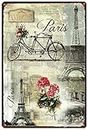 Plaque en métal avec inscription « Garden Beautiful Flowers Bicycle Bicycle Eiffel Tower In Paris Home Kitchen Bar » - Décoration murale - 20,3 x 30,5 cm