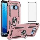 Phone Case for Samsung Galaxy S8 Plus with Tempered Glass Screen Protector Magnetic Accessories Heavy Duty Rugged Protective Shockproof Hard Bumper Glaxay S8+ S 8 8plus S8plus 8S Edge Women Men Pink