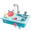 CUTE STONE Color Changing Play Kitchen Sink Toys, Kids Heat Sensitive Electric Dishwasher Playing Toy with Running Water, Automatic Water Cycle System Pretend Role Play Toys for Boys Girls