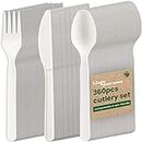 HAAGO 360 pc Reusable Cutlery Set Utensils (120x Knives, 120x Forks, 120x Spoons, White) - Idéal pour la restauration et les mariages