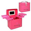NFI essentials PU 4 Layer Large Makeup Box Cosmetic Storage Bag Vanity Case Trousseau Box Beauty Organizer (Pink)