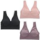 Delta Burke Intimates Women's Plus Size Seamless Lacey Strap Comfort Bra Set (3Pr), Black Pink and Mauve, 1X Plus