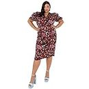 Lovedrobe Ladies Plus Size Dress for Womens V Neck Short Sleeve Puffed Faux Wrap Leopard Animal Print Red A-Line Curve Vestido, 24 para Mujer