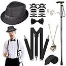 1920s Men Costume, Gatsby Accessories, Foldable Crutches Fedora Hat Suspenders, Mafia Gangster