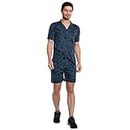 VISO Men's Cotton Co-ord Shorts Set - Perfect for Running, Home, walking and Gym (XL, Blue)